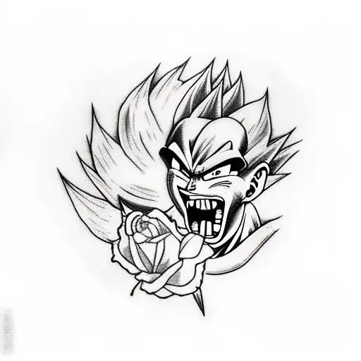 vegeta dying with skull and roses tattoo design idea