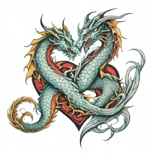 two dragons forming heart  tattoo design idea