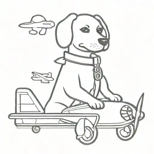 dog as pilot flying a plane tattoo design idea