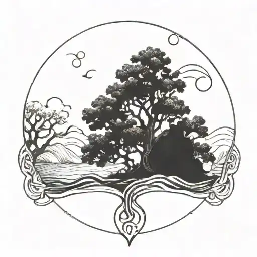 oak and the element of water tattoo design idea
