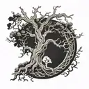 Imagine a circular frame encasing a majestic oak tree, with its branches spreading outwards. The trunk would be sturdy tattoo design idea