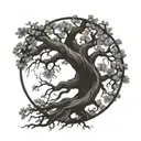 Imagine a circular frame encasing a majestic oak tree, with its branches spreading outwards. The trunk would be sturdy tattoo design idea