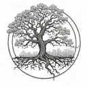 Imagine a circular frame encasing a majestic oak tree, with its branches, filling the entire space tattoo design idea