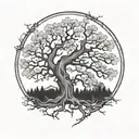 Imagine a circular frame encasing a majestic oak tree, with its branches, filling the entire space tattoo design idea