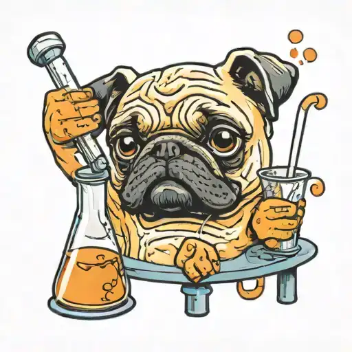 A new-school tattoo of a pug mixing chemicals in a laboratory beaker tattoo design idea