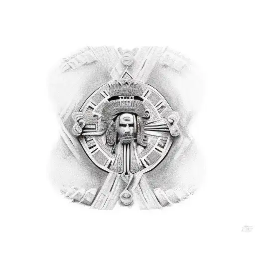 conquistador in black and white and taino on the other side tattoo design idea