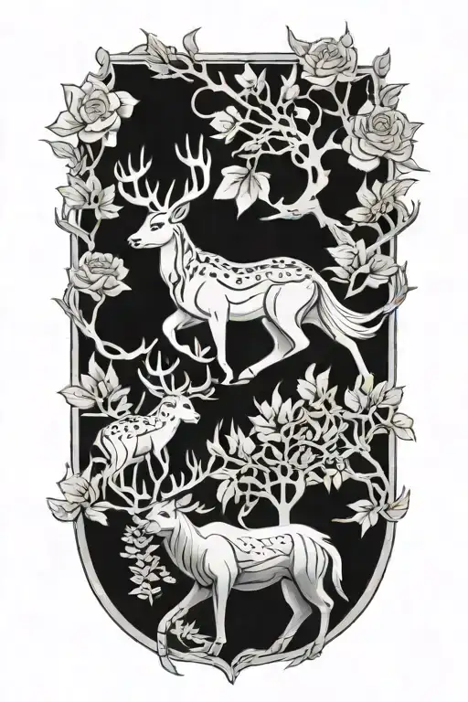 A tattoo design featuring a Deer, a Lynx and a Gray Sewn tattoo design idea