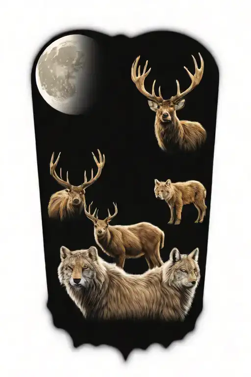 one deer, one brown bear and one lynx tattoo design idea