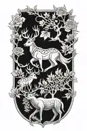 A tattoo design featuring a Deer, a Lynx and a Gray Sewn tattoo design idea