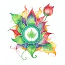 circle of green flames with a red lotus flower inside tattoo design idea