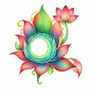 circle of green flames with a red lotus flower inside tattoo design idea