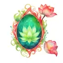 circle of green flames with a red lotus flower inside tattoo design idea
