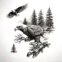 an eagle, bear and pine tree tattoo design idea