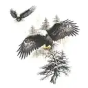 an eagle, bear and pine tree tattoo design idea