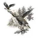 an eagle, bear and pine tree tattoo design idea