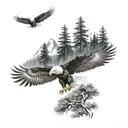an eagle, bear and pine tree tattoo design idea