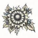 sun, sunflower, blueberries tattoo design idea
