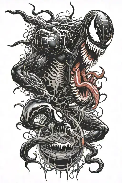 make venom with tounge fighting against spiderman in new york for back  tattoo design idea