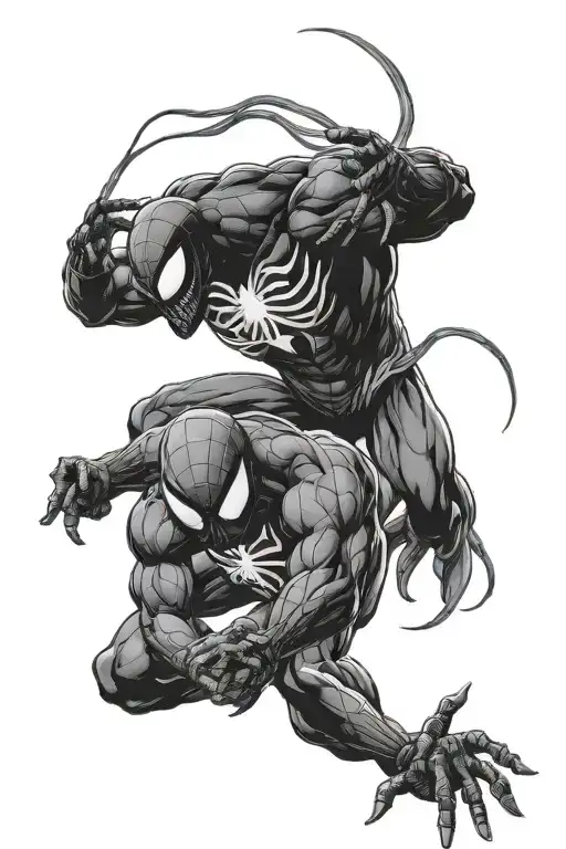 spiderman and venom fighting each other tattoo design idea