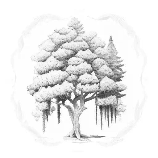 lebanese cedar tree with roman ruins tattoo design idea