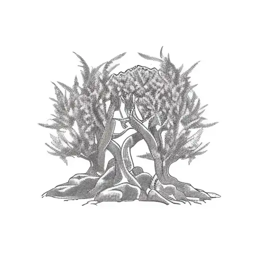 lebanese olive tree with roman ruins tattoo design idea