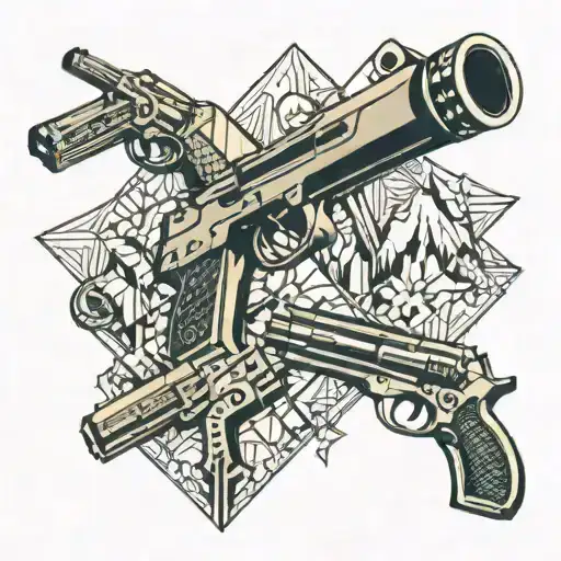 mountains and guns money drugs tattoo design idea