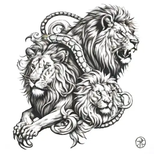 A realistic tattoo featuring a scorpion and a lion tattoo design idea