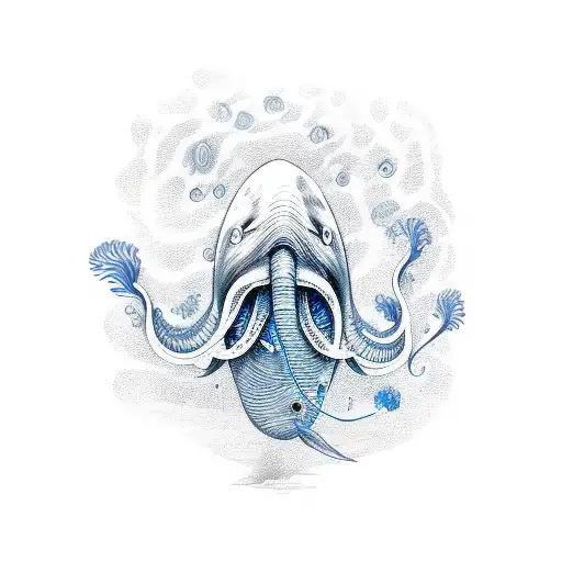 blue whale and blue jellyfish separately  tattoo design idea