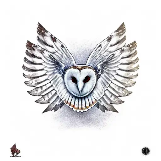barn owl with its wings outstretched behind it while goind for the kill with talons tattoo design idea
