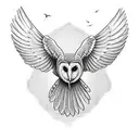 barn owl with its wings outstretched behind it while goind for the kill with talons tattoo design idea