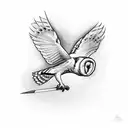 barn owl with its wings outstretched behind it while goind for the kill with talons tattoo design idea