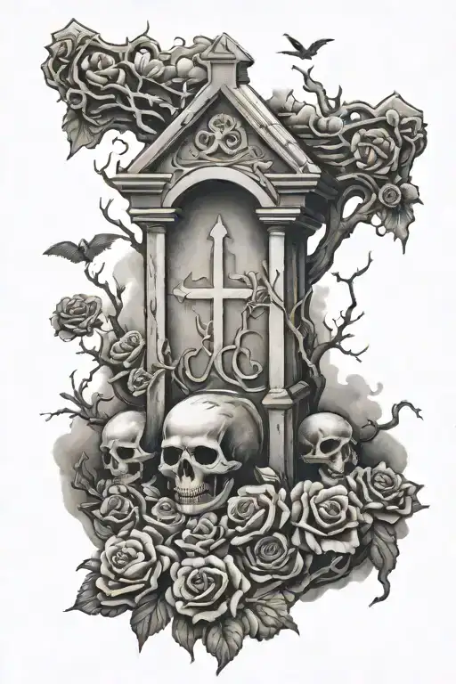 graveyard tattoo design idea