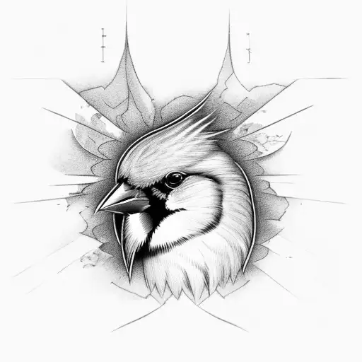 red Cardinal bird sitting atop a skull tattoo design idea