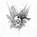 red Cardinal bird sitting atop a skull tattoo design idea