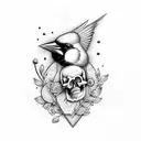 red Cardinal bird sitting atop a skull tattoo design idea