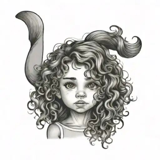 little girl with curly hair tangled together tattoo design idea