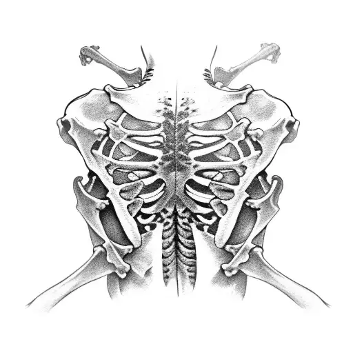 strange skeleton back piece tattoo design idea