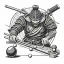 Samurai warrior playing pool with billiard balls as weapons tattoo design idea