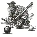 Samurai warrior playing pool with billiard balls as weapons tattoo design idea