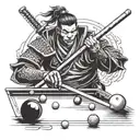 Samurai warrior playing pool with billiard balls as weapons tattoo design idea