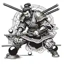 Samurai warrior playing pool with billiard balls as weapons tattoo design idea