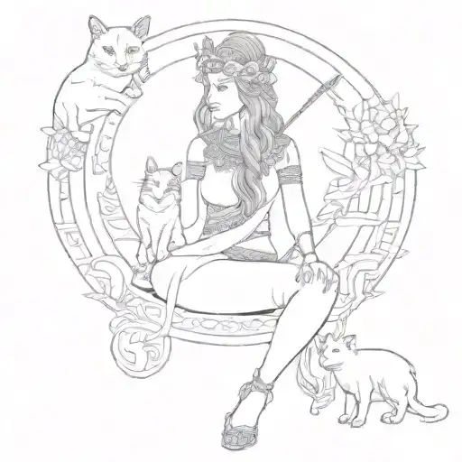 Freya Norse Goddess With Cats tattoo design idea