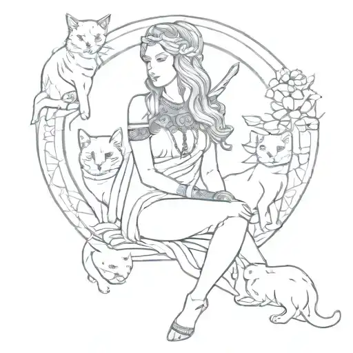 Freya Norse Goddess With Cats tattoo design idea