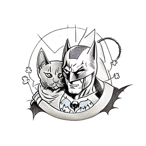 Batman and cat woman over Gotham  tattoo design idea