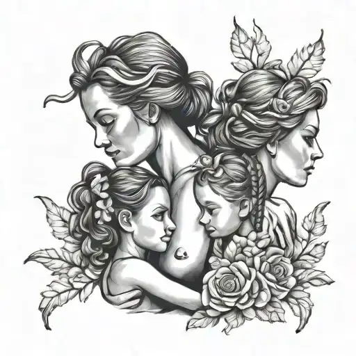 mother and two daughters tattoo design idea