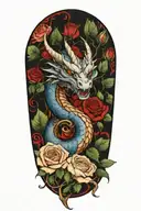 blue eyes white dragon  and roses   tattoo design idea
