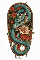 blue eyes white dragon  and roses   tattoo design idea