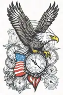  bald eagle, American flag, clocks, compass, map  tattoo design idea