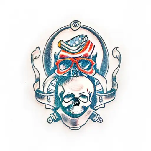 skull with mustache and tools tattoo design idea