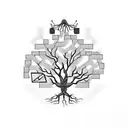 A family tree intertwined with a bookshelf, representing the importance of education and knowledge in the family tattoo design idea
